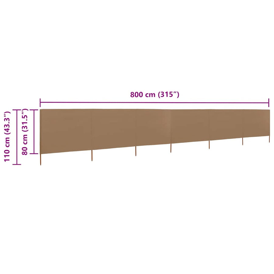 Windscherm 6-Panelen Stof 800 x 80 cm Taupe