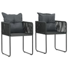 Tuinstoelen 2 stuks poly rattan zwart met kussens