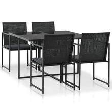 5-delige Tuinset met kussens poly rattan zwart