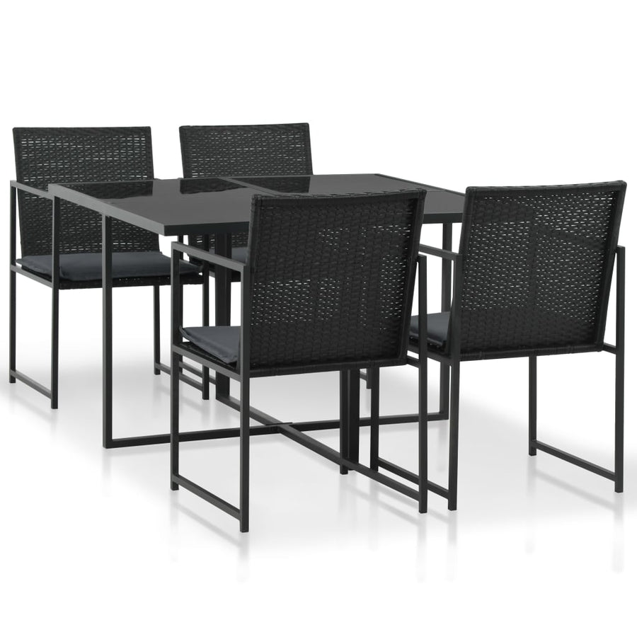 5-delige Tuinset met kussens poly rattan zwart