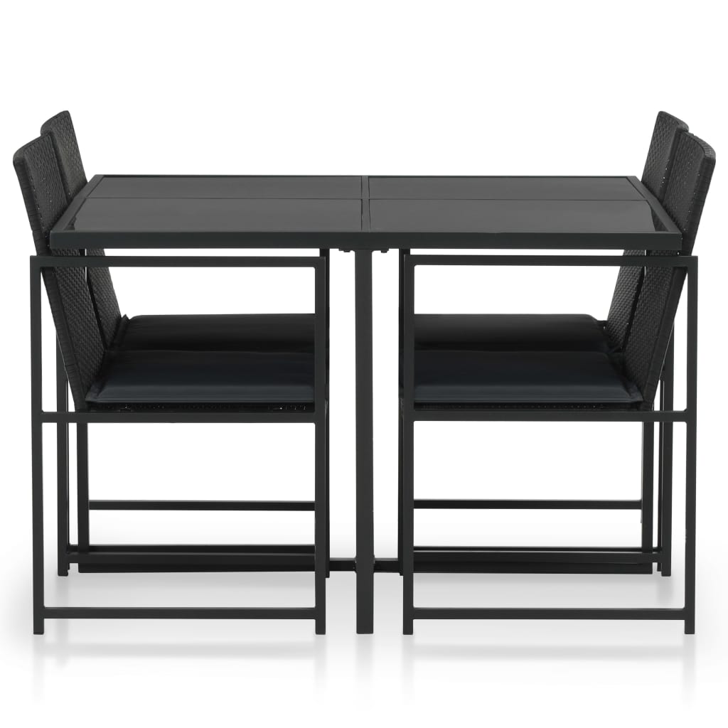 5-delige Tuinset met kussens poly rattan zwart