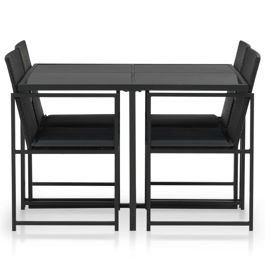 5-delige Tuinset met kussens poly rattan zwart