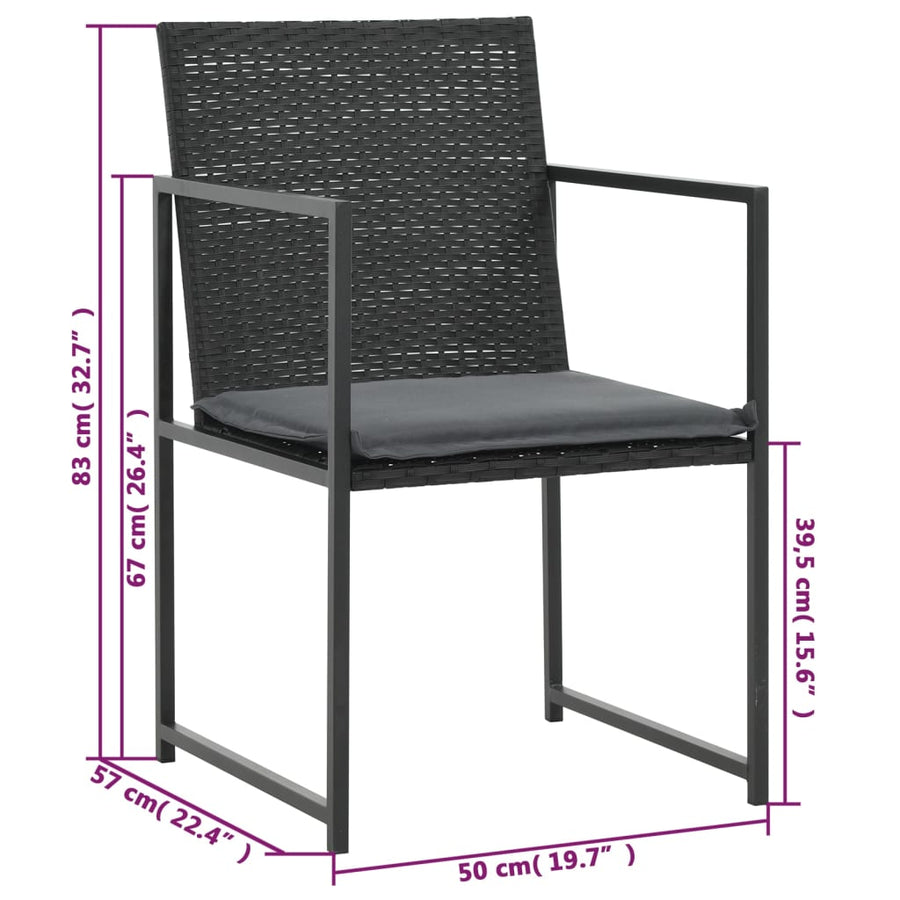 5-delige Tuinset met kussens poly rattan zwart