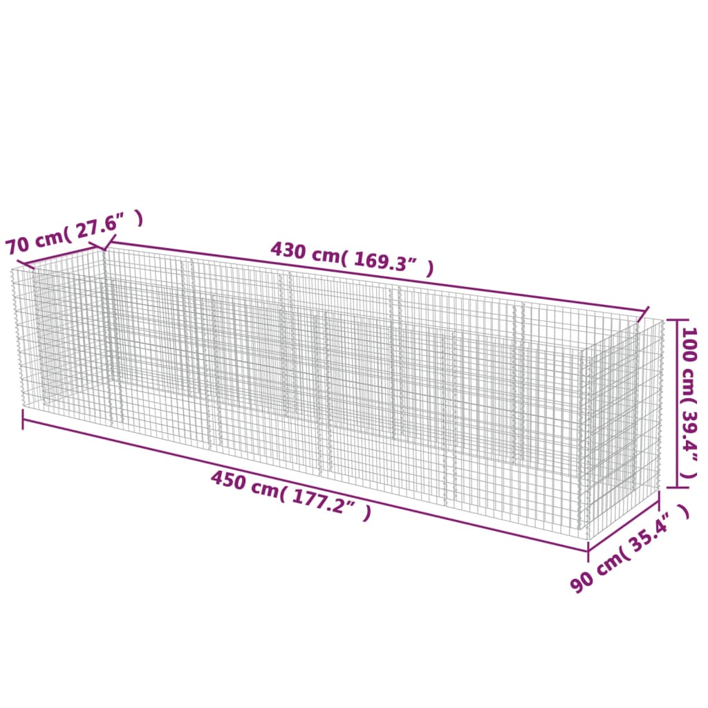 Gabion Plantenbak Verhoogd Gegalvaniseerd Staal 450 x 90 x 100 cm