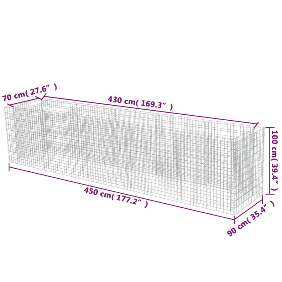Gabion Plantenbak Verhoogd Gegalvaniseerd Staal 450 x 90 x 100 cm