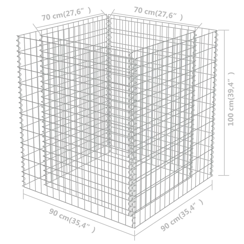 Gabion Plantenbak Verhoogd Gegalvaniseerd Staal 90 x 90 x 100 cm