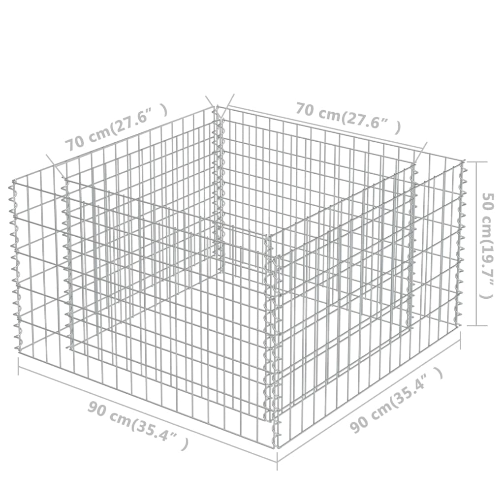 Gabion Plantenbak Verhoogd Gegalvaniseerd Staal 90 x 90 x 50 cm