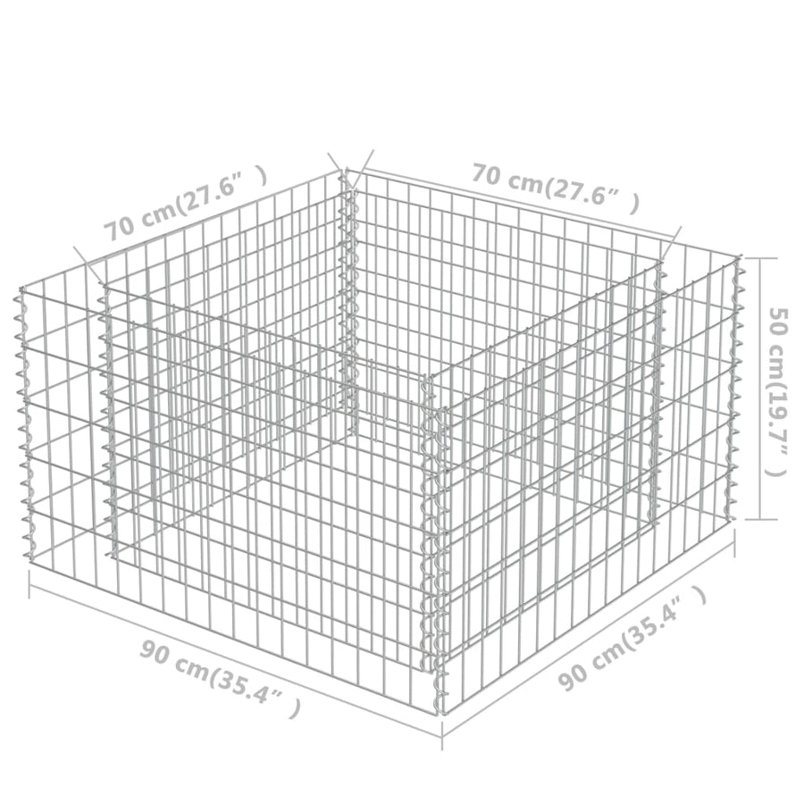 Gabion Plantenbak Verhoogd Gegalvaniseerd Staal 90 x 90 x 50 cm