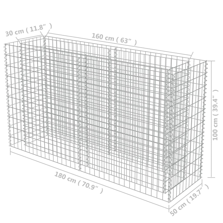Gabion Plantenbak Verhoogd Gegalvaniseerd Staal 180 x 50 x 100 cm