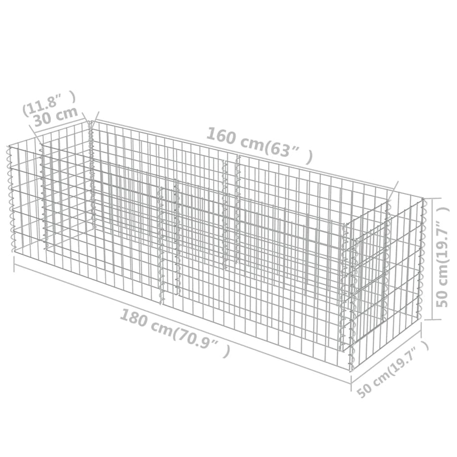 Gabion Plantenbak Verhoogd Gegalvaniseerd Staal 180 x 50 x 50 cm