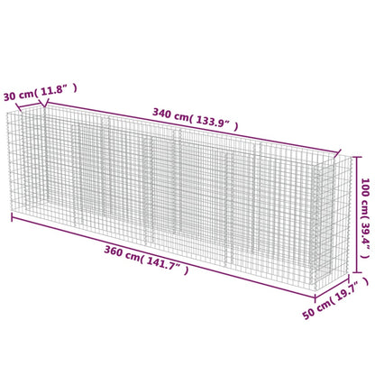 Gabion Plantenbak Verhoogd Gegalvaniseerd Staal 360 x 50 x 100 cm