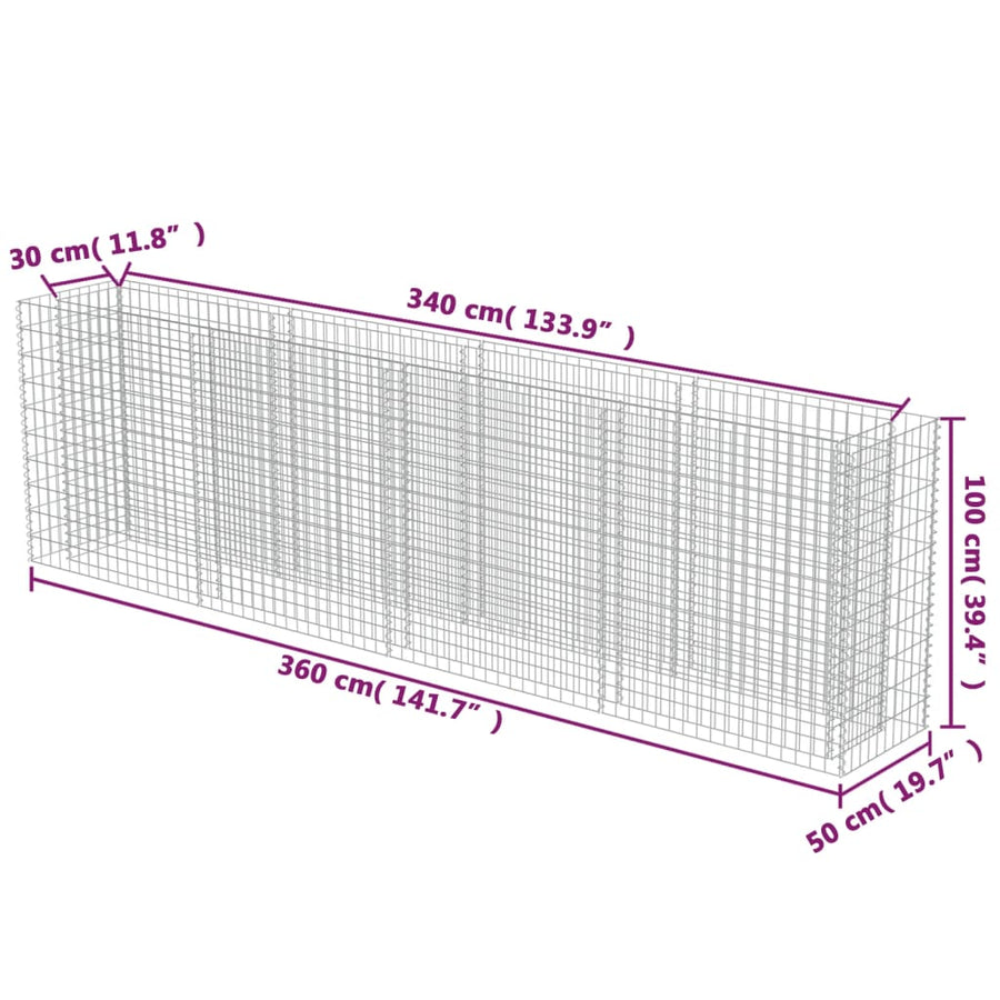 Gabion Plantenbak Verhoogd Gegalvaniseerd Staal 360 x 50 x 100 cm