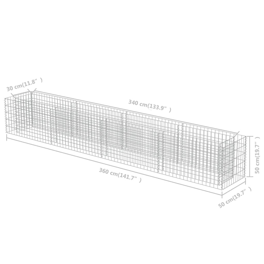 Gabion Plantenbak Verhoogd Gegalvaniseerd Staal 360 x 50 x 50 cm