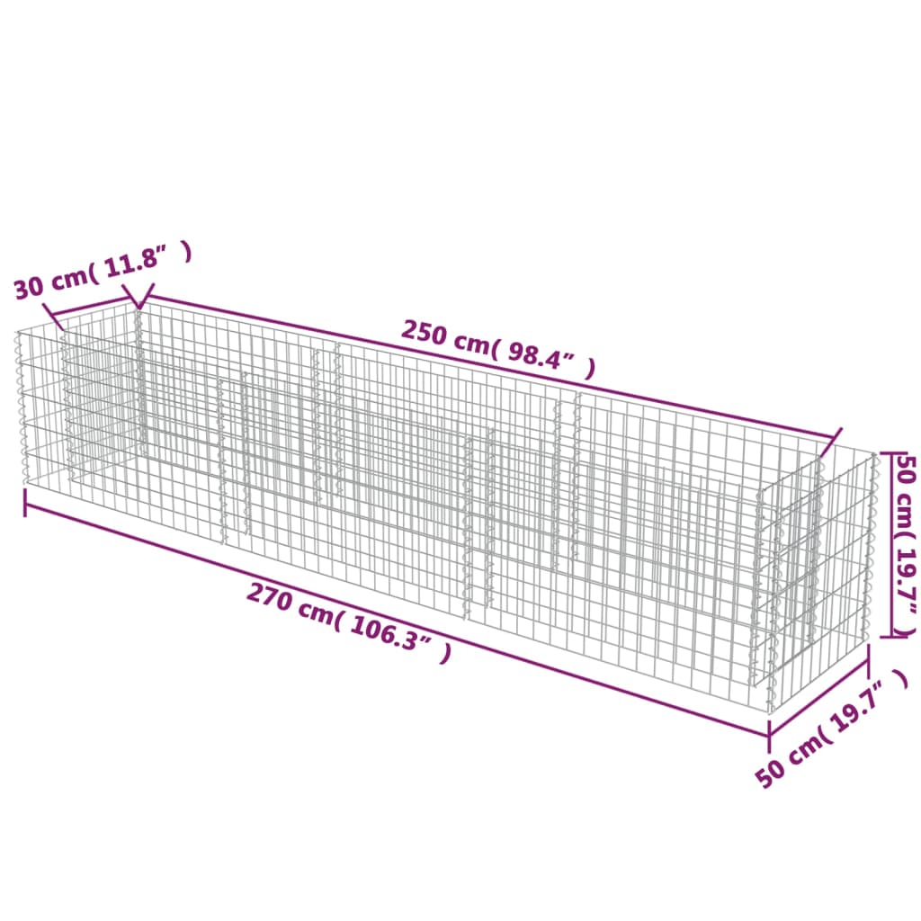 Gabion Plantenbak Verhoogd Gegalvaniseerd Staal 270 x 50 x 50 cm