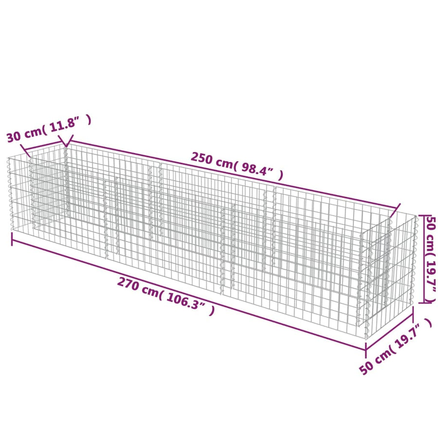 Gabion Plantenbak Verhoogd Gegalvaniseerd Staal 270 x 50 x 50 cm