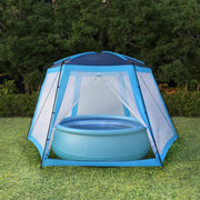 Zwembadtent 590x520x250 cm blauw stof