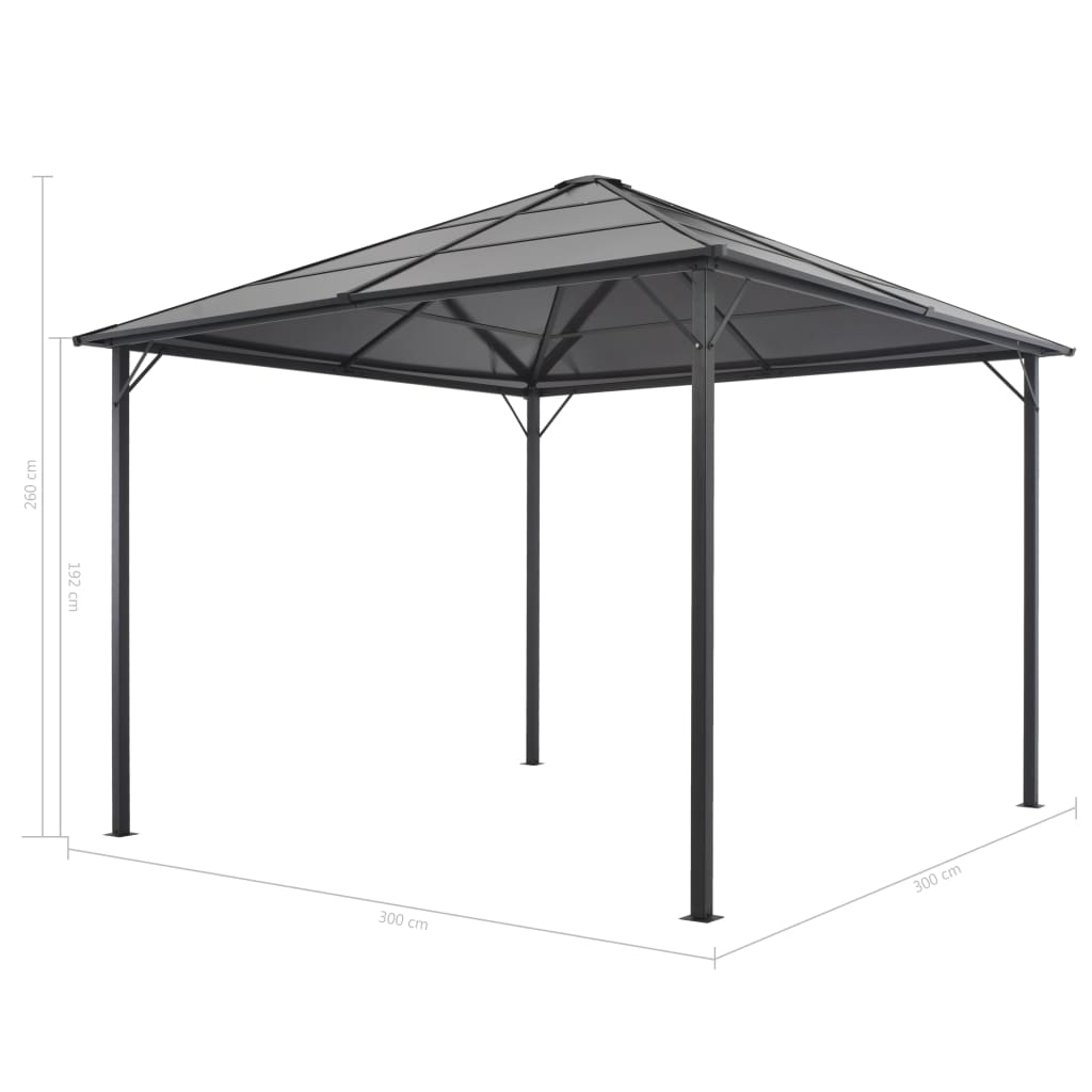 Prieel Met Dak Aluminium Zwart 3 x 3 m