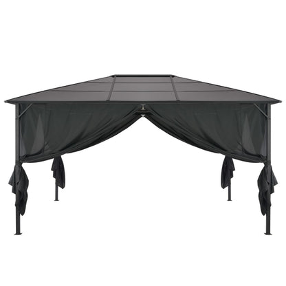 Prieel Met Gordijn 4X3X2,6 Cm Aluminium Zwart 4 x 3 m