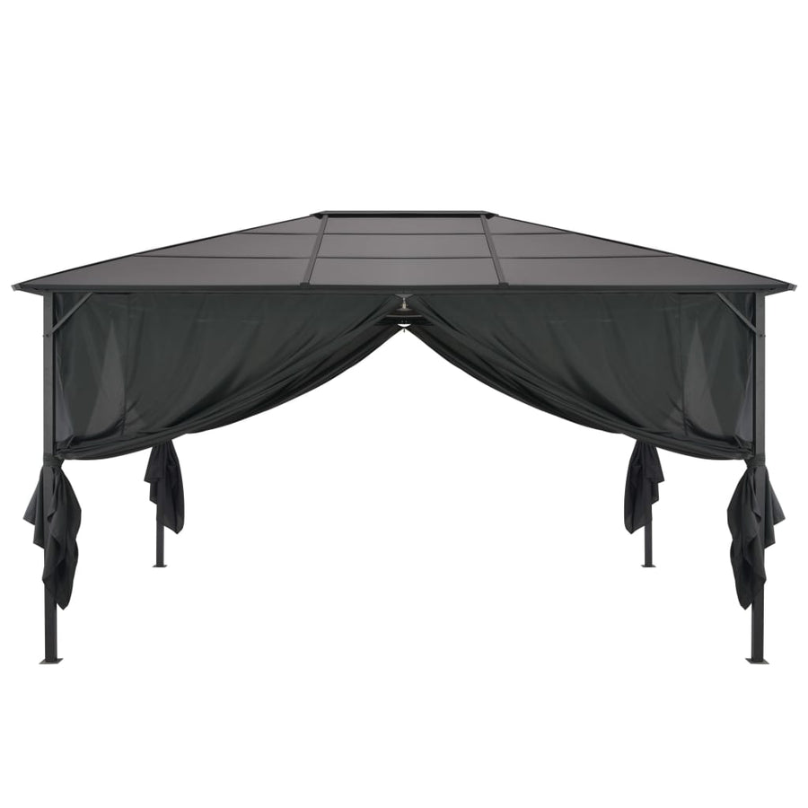 Prieel Met Gordijn 4X3X2,6 Cm Aluminium Zwart 4 x 3 m