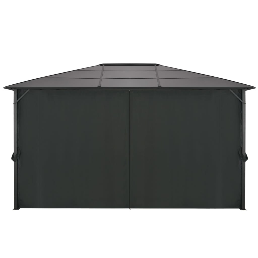 Prieel Met Gordijn 4X3X2,6 Cm Aluminium Zwart 4 x 3 m