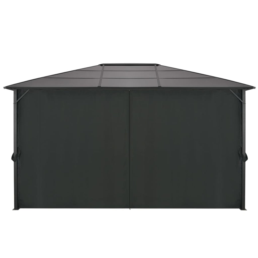 Prieel Met Gordijn 4X3X2,6 Cm Aluminium Zwart 4 x 3 m