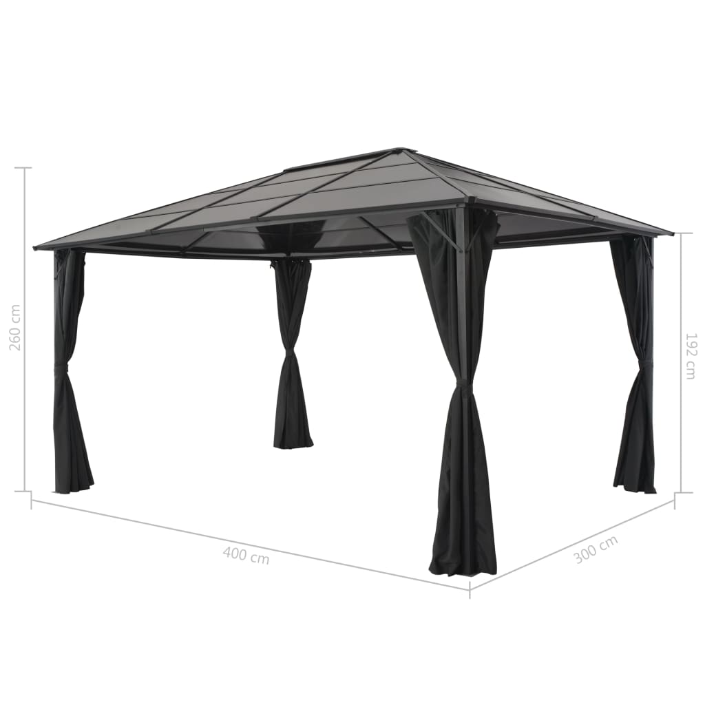 Prieel Met Gordijn 4X3X2,6 Cm Aluminium Zwart 4 x 3 m
