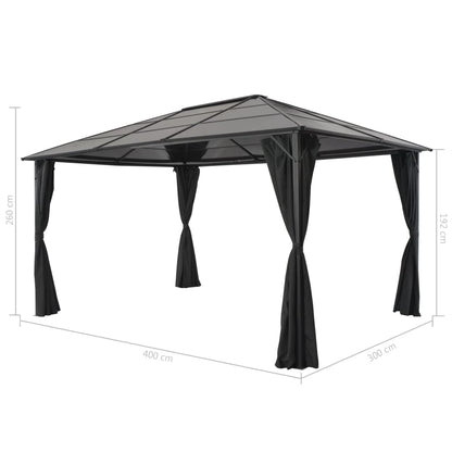 Prieel Met Gordijn 4X3X2,6 Cm Aluminium Zwart 4 x 3 m