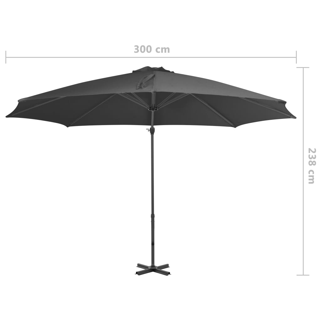 Zweefparasol Met Aluminium Paal 300 Cm 300 x 238 cm Antraciet