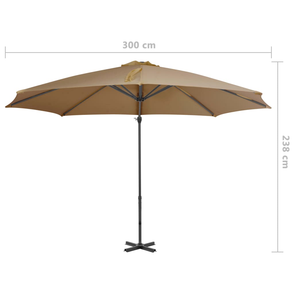 Zweefparasol Met Aluminium Paal 300 Cm 300 x 238 cm Taupe