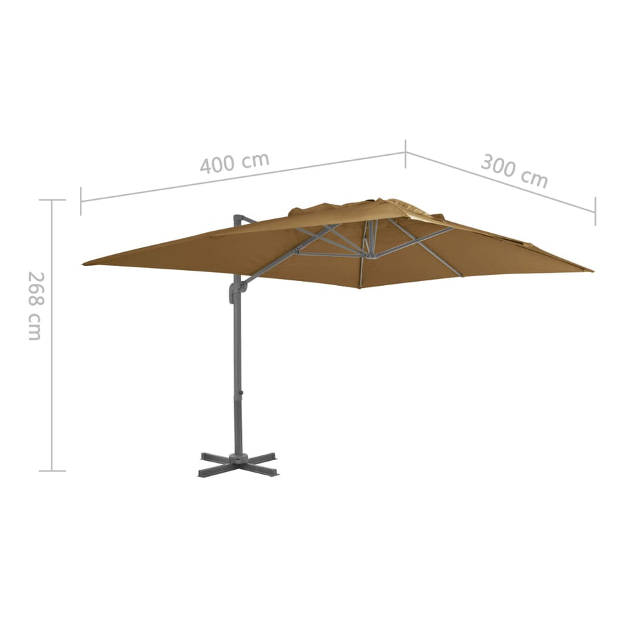 Zweefparasol Met Aluminium Paal 400 x 300 cm Taupe