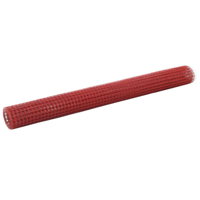 Kippengaas 10x1,5 m staal met PVC coating rood 25 x 25 mm 10 x 1.5 m