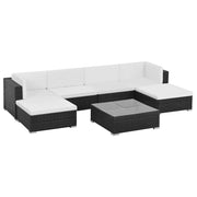 Loungeset poly rattan 7-delig zwart met kussens