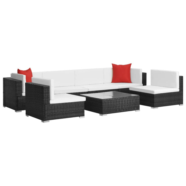 -Delige Loungeset Met Kussens Poly Rattan Zwart