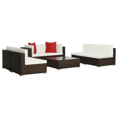 -Delige Loungeset Met Kussens Poly Rattan Bruin