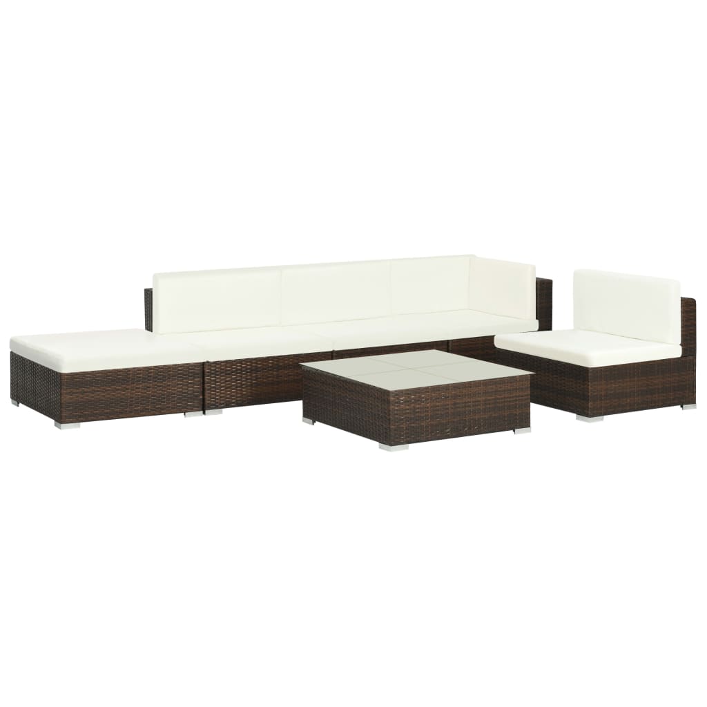 -Delige Loungeset Met Kussens Poly Rattan Bruin