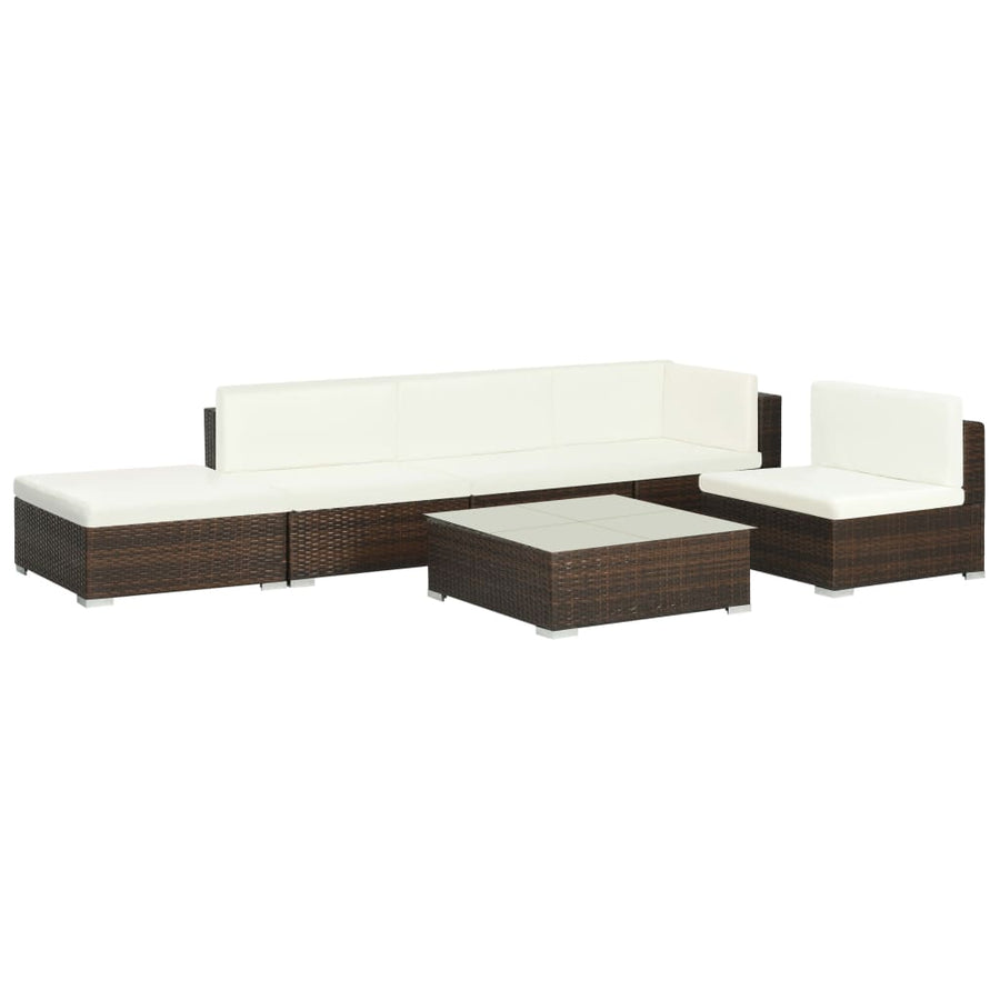 -Delige Loungeset Met Kussens Poly Rattan Bruin