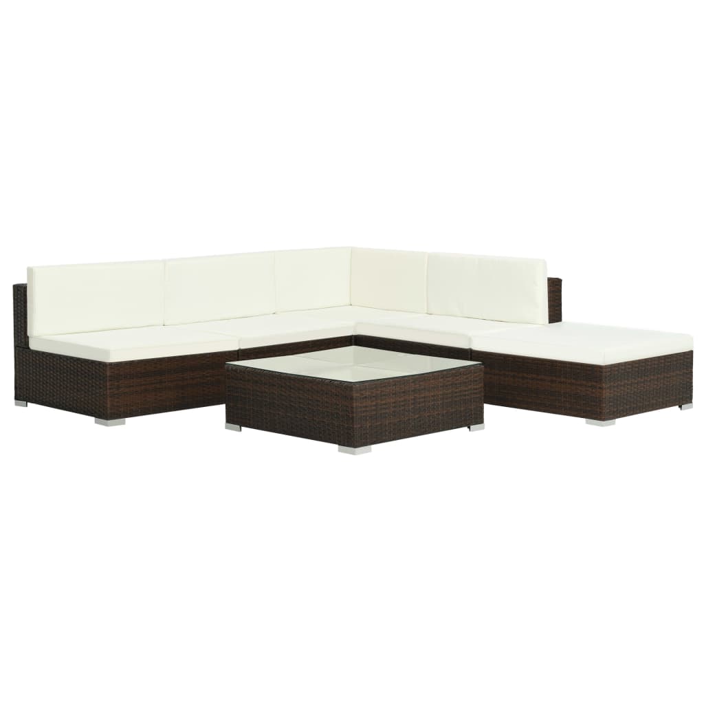 -Delige Loungeset Met Kussens Poly Rattan Bruin
