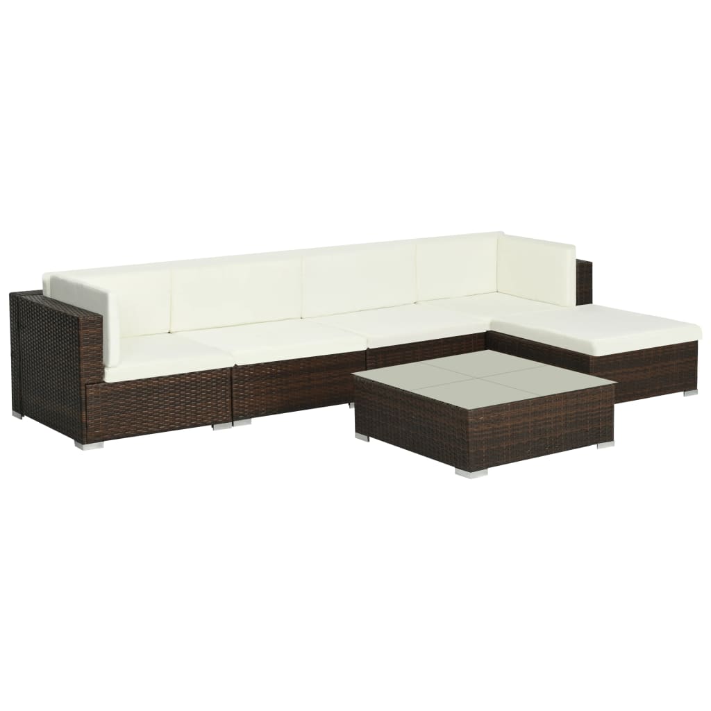-Delige Loungeset Met Kussens Poly Rattan Bruin