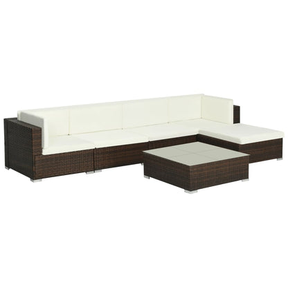 -Delige Loungeset Met Kussens Poly Rattan Bruin