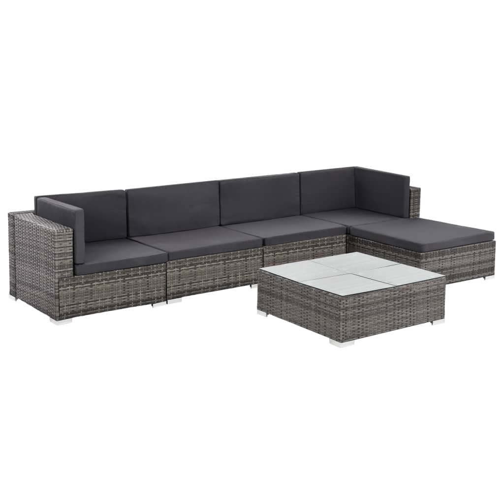 -Delige Loungeset Met Kussens Poly Rattan Grijs