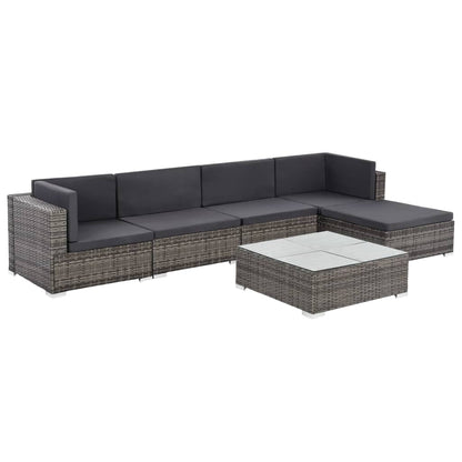 -Delige Loungeset Met Kussens Poly Rattan Grijs