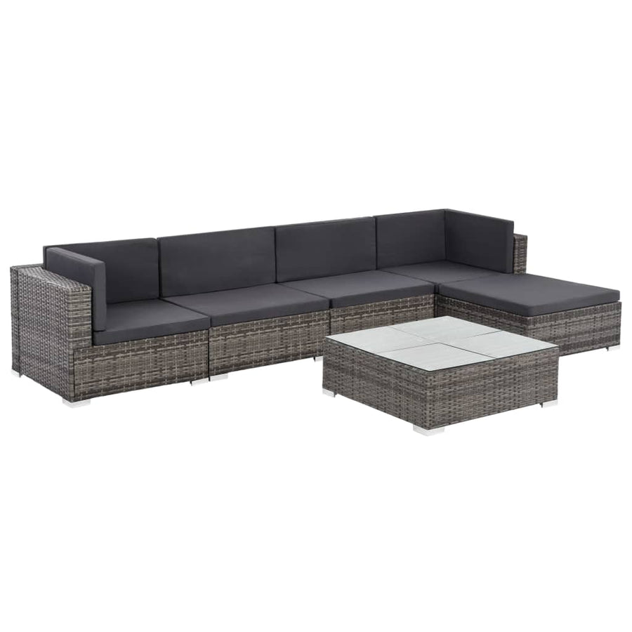 -Delige Loungeset Met Kussens Poly Rattan Grijs