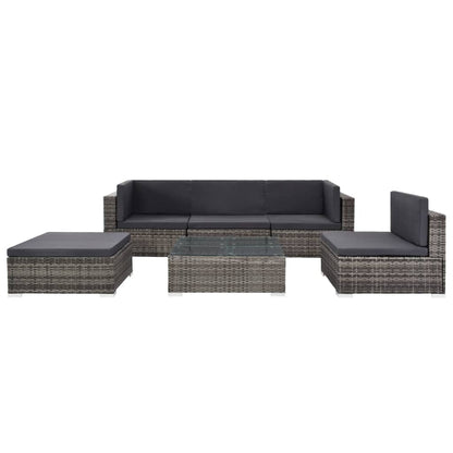 -Delige Loungeset Met Kussens Poly Rattan Grijs