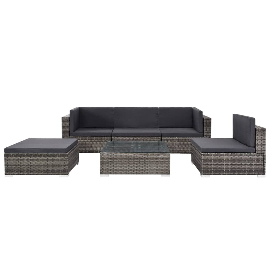 -Delige Loungeset Met Kussens Poly Rattan Grijs