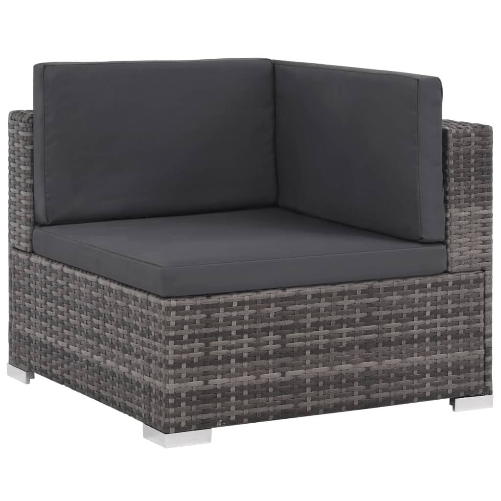 -Delige Loungeset Met Kussens Poly Rattan Grijs