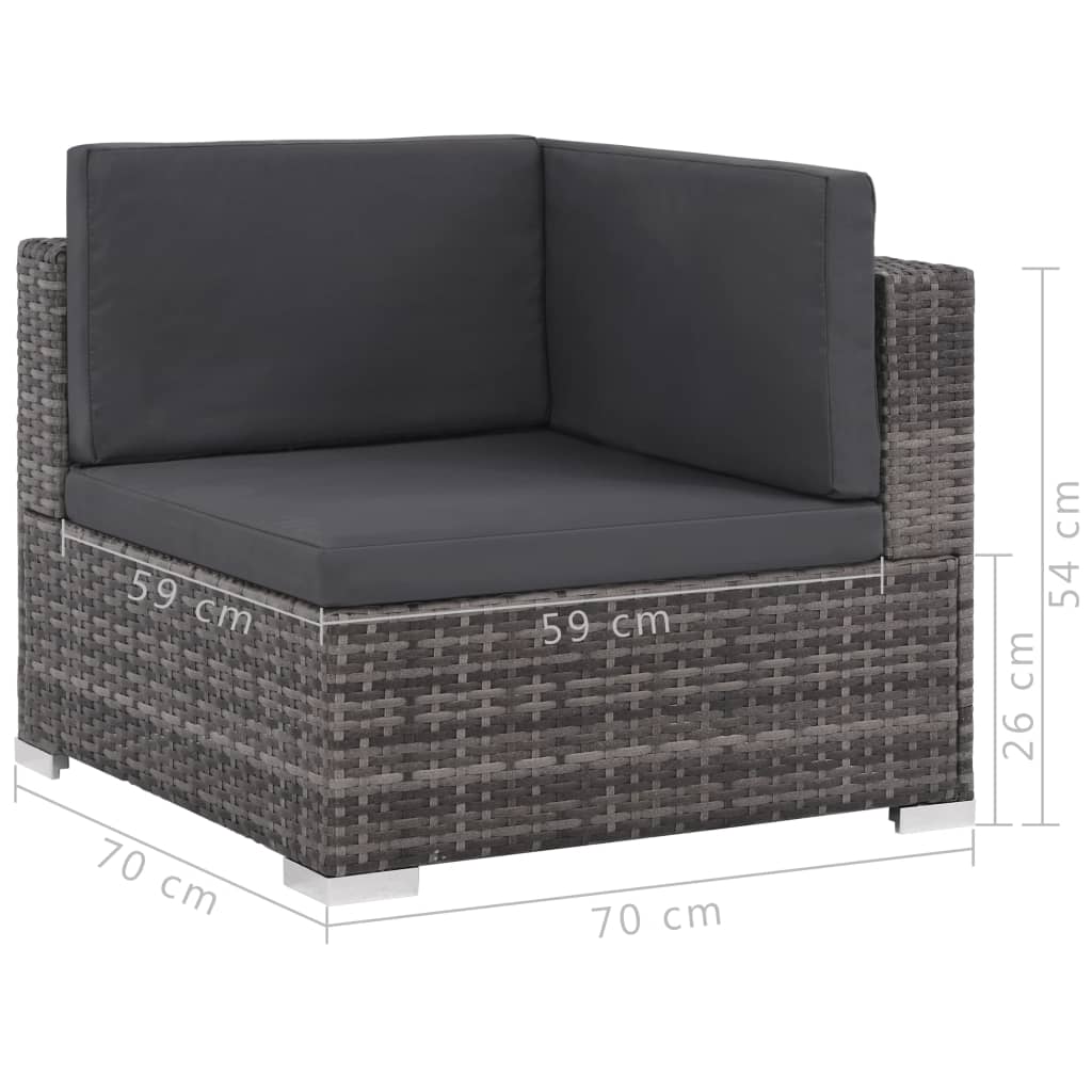 -Delige Loungeset Met Kussens Poly Rattan Grijs
