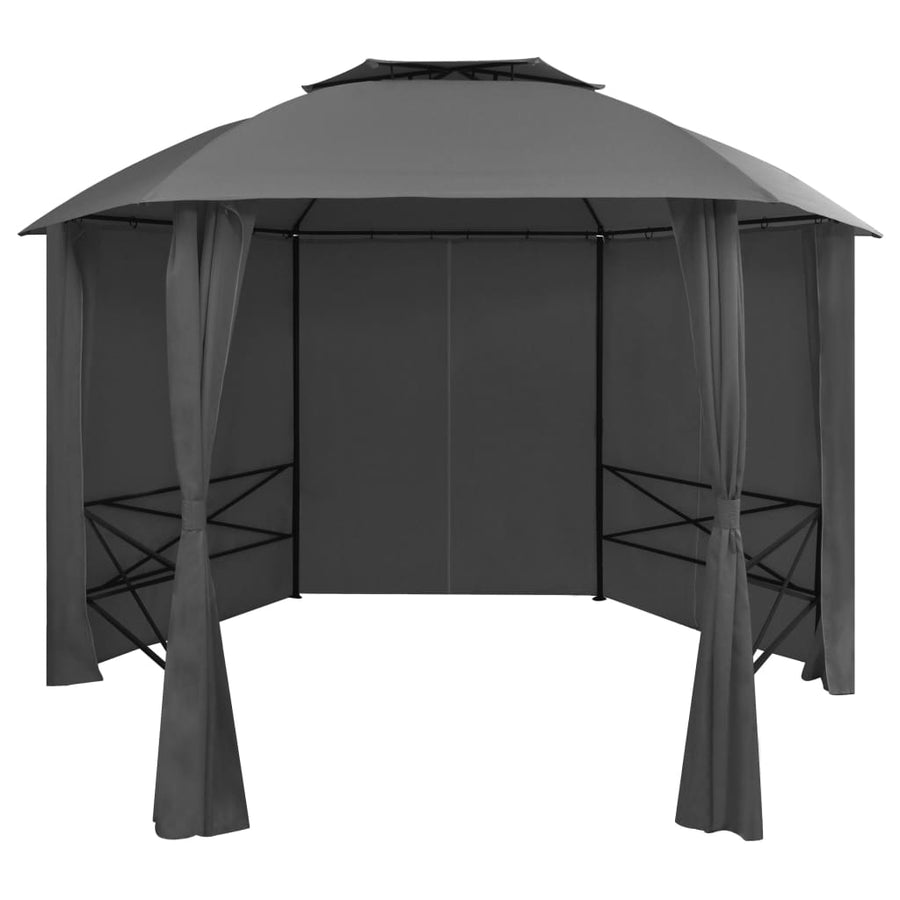 Tuinpaviljoen Met Gordijnen Hexagonaal 360X265 Cm Antraciet