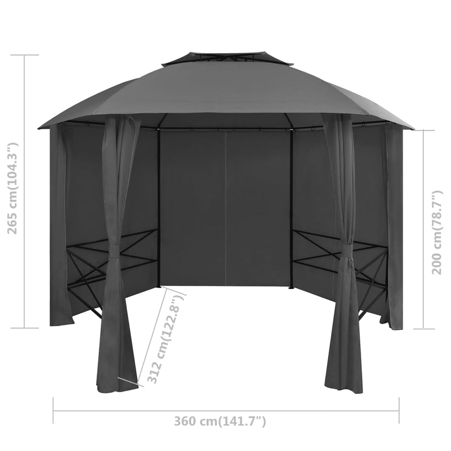 Tuinpaviljoen Met Gordijnen Hexagonaal 360X265 Cm Antraciet