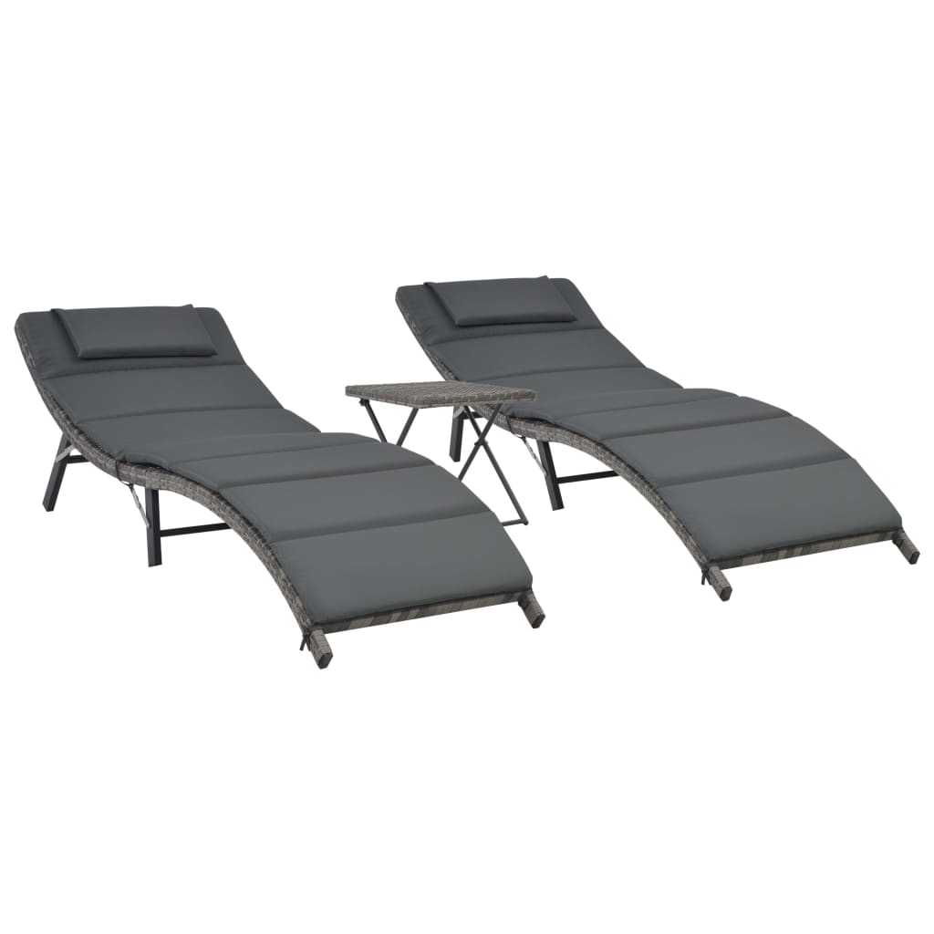 3-Delige Loungeset Inklapbaar Poly Rattan Grijs