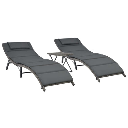 3-Delige Loungeset Inklapbaar Poly Rattan Grijs